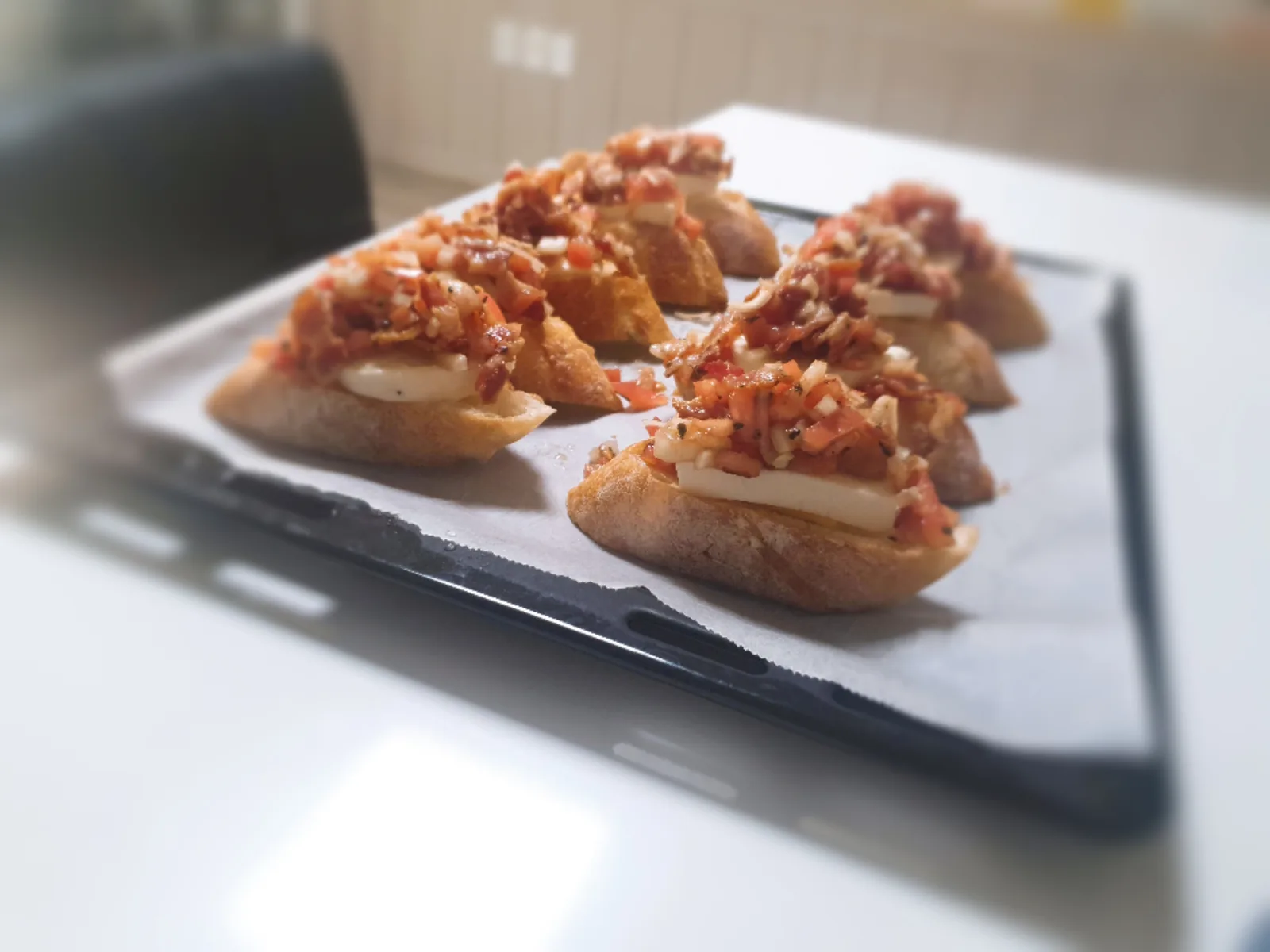 Bruschetta arranged on a plate