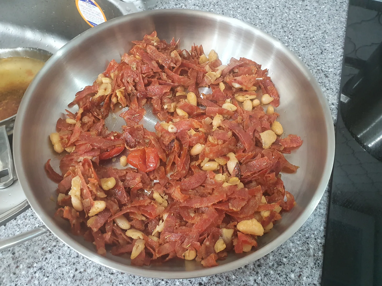 Chorizo and bean stuffing for the chicken