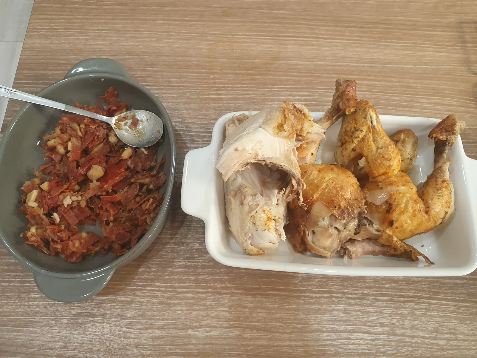 Carved roast chicken with chorizo stuffing