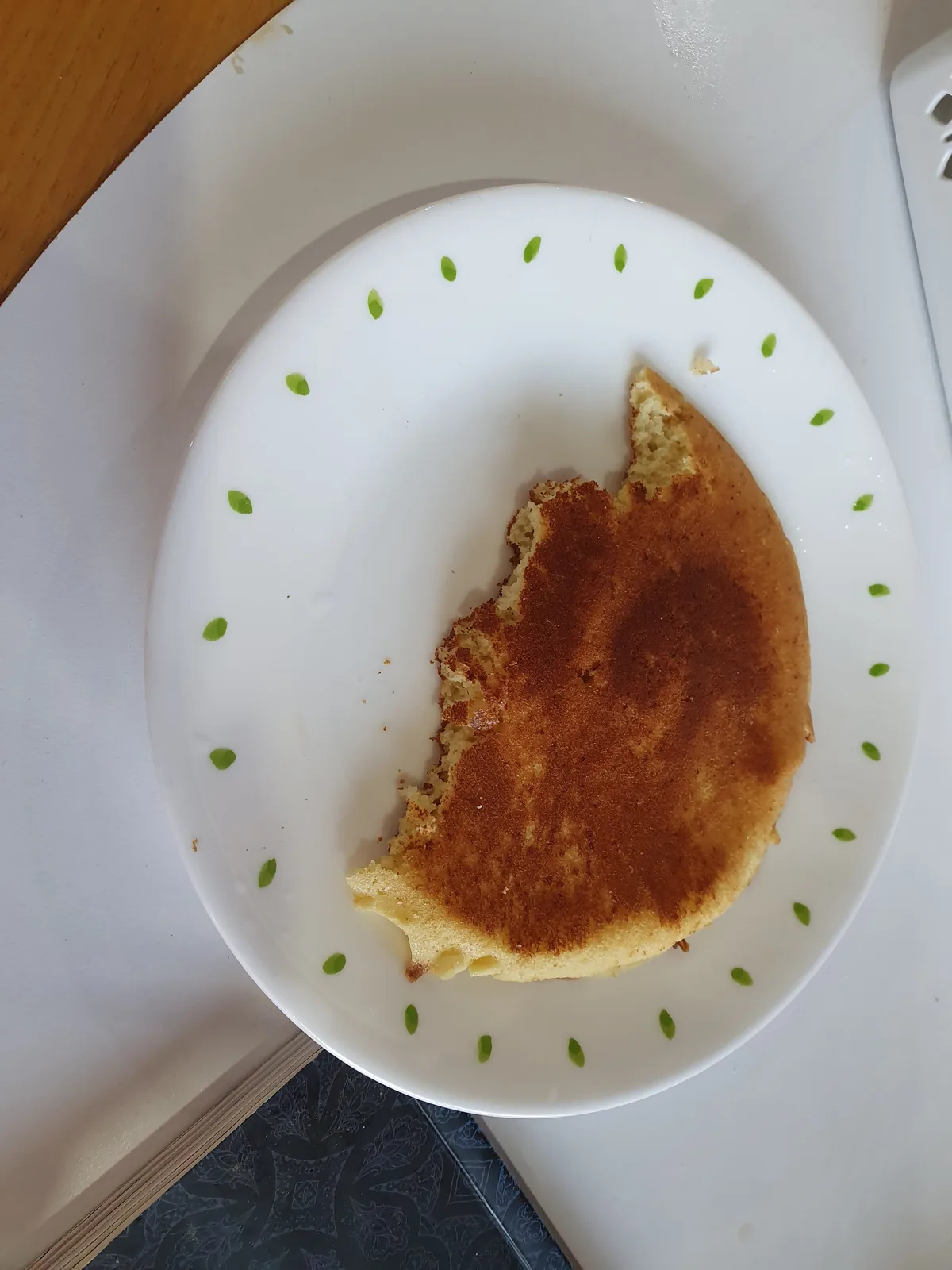 A pancake torn during an early flip