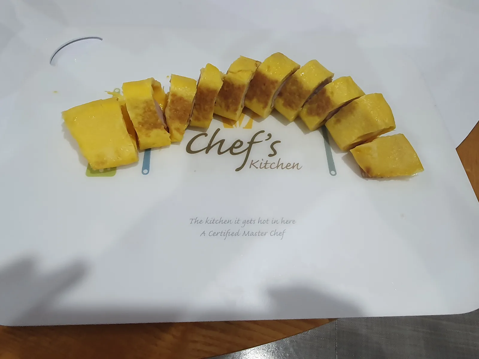 A sliced rolled omelet