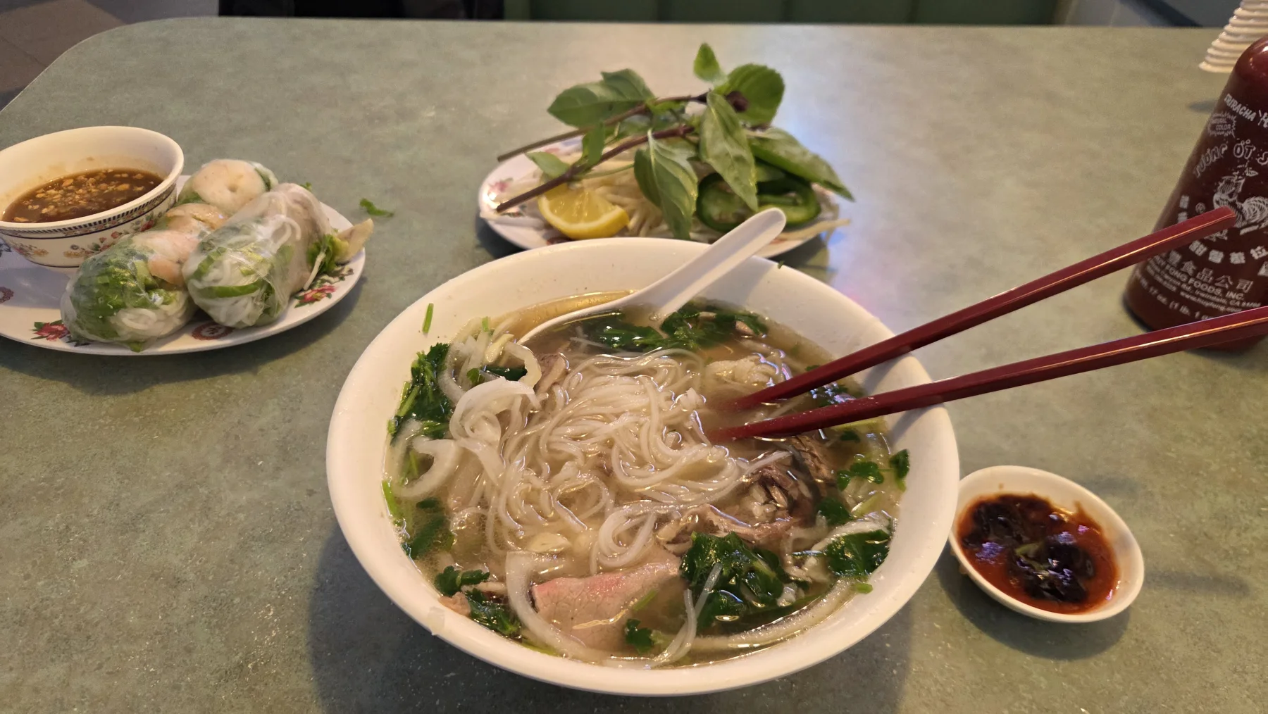 Pho and spring rolls at Phở Nam