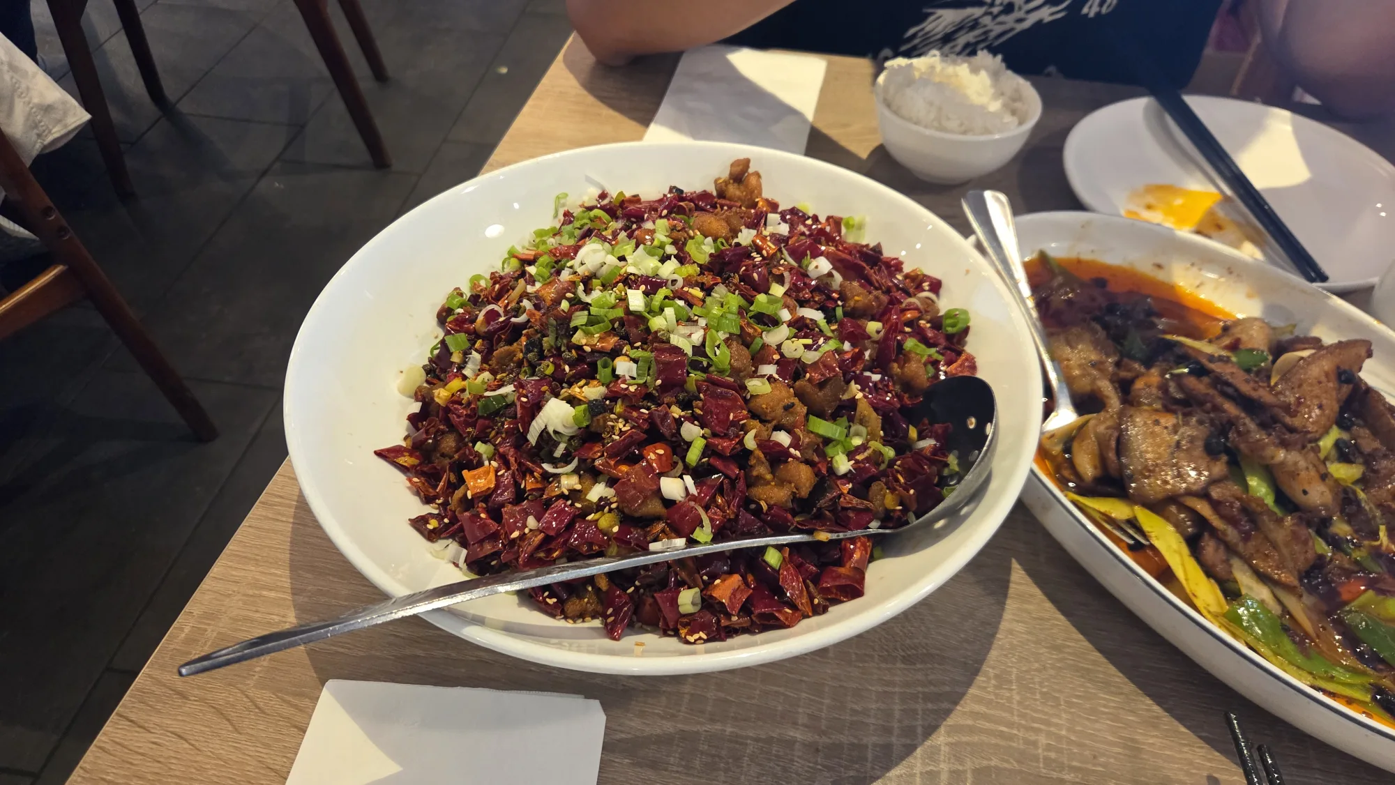 Laziji covered with dried chilies at Shang Cafe